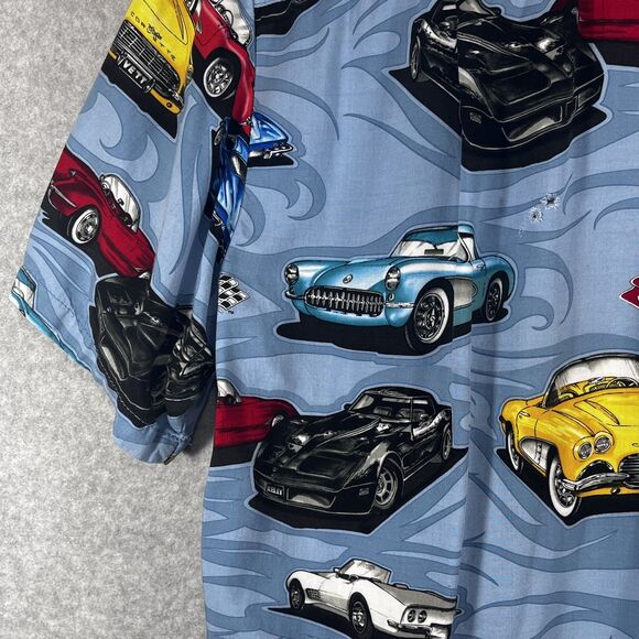 Paradise Found Corvette Shirt Mens Large Hawaiian Button Up Classic Cars READ - Picture 4 of 11